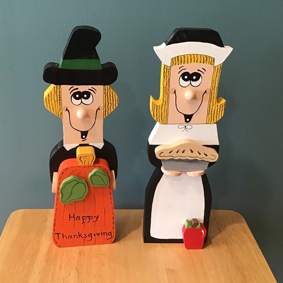 THANKSGIVING PILGRIMS HANDCARVED & HANDPAINTED - Picture 2 of 7